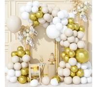 136 Pieces White Gold Balloon Arch Kit, Balloon Garland Kit White Gold Sand Beige For Birthday Baby Shower Birthday Wedding Carnival Supplies Party Decoration