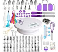 137 Pcs Kit de pâtisserie Plateau Tournant de Gâteau DIY Ustensiles Kits Décoration pour Glaçage, Déco, Poches, Douilles ect (137pcs, Violet)