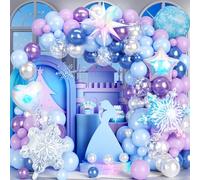 139pcs Decoration Anniversaire Reine des Neiges Bleu Violet Frozen Ballon Guirlande Arche Kit Amour Pentacle Explose Flocon de Neige Ballon Aluminium Princesse Elsa Fête Anniversaire Décoration Fille