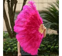 13Bones Éventail en plumes d'autruche roses, éventails de danse du ventre, accessoires de scène pour fête d'Halloween, mariage, éventails pliables personnalisés, rose rouge, 130 cm, 2 pièces