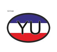13cmx8.8cm Car Styling YU YOUGOSLAVIE CODE PAYS OVALE AVEC VOITURE DE DRAPEAU YOUGOSLAVE