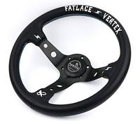 13inch Vertex broderie blanche en cuir noir véritable Drift Sport Volants avec surpiqûre Bleu Volant Universel (Color : Black)