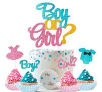 13pcs Décoration Gâteau Boy Or Girls Cake Cupcake Topper à Paillettes Bleu Rose Gender Reveal Gâteau Topper Personnalisée Décoration Table pour Baby Shower Fête Prénatale Baptême