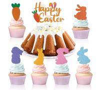 13pcs Pâques Décoration Gâteau Cake Cupcake Topper HAPPY Easter Lapin Carotte Gâteau Topper en Papier à Paillette Déco Joyeuses Pâques pour Anniversaire Fête Célébration Thème de Pâques