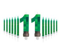 13Pcs Pixelis Anniversaire Bougie 11 ans, Thème Pixel Vert pour Gâteau d'Anniversaire Gâteaux pour Garçons et Filles Enfants Décoration Fête Anniversaire