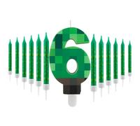 13Pcs Pixelis Anniversaire Bougie 6 ans, Thème Pixel Vert pour Gâteau d'Anniversaire Gâteaux pour Garçons et Filles Enfants Décoration Fête Anniversaire