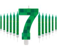 13Pcs Pixelis Anniversaire Bougie 7 ans, Thème Pixel Vert pour Gâteau d'Anniversaire Gâteaux pour Garçons et Filles Enfants Décoration Fête Anniversaire