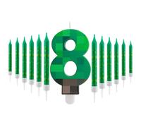 13Pcs Pixelis Anniversaire Bougie 8 ans, Thème Pixel Vert pour Gâteau d'Anniversaire Gâteaux pour Garçons et Filles Enfants Décoration Fête Anniversaire
