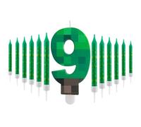13Pcs Pixelis Anniversaire Bougie 9 ans, Thème Pixel Vert pour Gâteau d'Anniversaire Gâteaux pour Garçons et Filles Enfants Décoration Fête Anniversaire