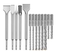 13Pcs SDS Plus Rotary Hammer Drill Bits and Chisel Set, Carbide Tipped Rotary Hammer Drill Bits Concrete Drill Bit