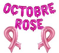 13ps Ballons en Aluminium Alphabétique Octobre Rose de Cancer du Sein Sensibilisation Ballon Ruban Rose et 10m Rubans Espoir de la Prévention et le Contrôle Déco Intérieur pour Femme Fête Photobooth