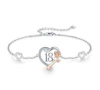 13th/15th/16th/18th/21st/30th/40th/50th/75th/80th Bracelet d'anniversaire personnalisé en argent sterling 925 avec roses et cœur Chiffre Cadeau d'anniversaire pour filles femmes filles.., 18th