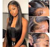 13x4 HD Pre Cut Lace Front Wigs Perruque Femme Naturelle Brésilien 200% Density Brazilian Virgin Human Hair Wig Upgraded Glueless perruques Pre Plucked Bleached Knots for Natural Hairline 24 Pouces