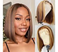 13x4 Lace Frontal Perruque Femme Naturelle Brésilien Straight Lace Wig 12 Pouce Virgin Human Hair Courte Lisse Highlight Ombre 4/27 Perruque Cheveux Humain Perruque Bresilienne Courte