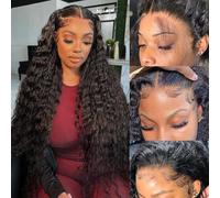 13x4 Lace Wig Human Hair Perruque Femme Naturelle Brésilien Water Wave 200% Density Perruque Cheveux Humain Deep Wave Curly Glueless Wig Human Hair for Women Wigs Naturel Humaine 32 Pouces