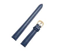 14/16/18/20mm femmes couleur unie en cuir véritable Bracelet de montre Bracelet doux peau amicale montres bande avec des outils d'installation, Bleu-or foncé, 14mm