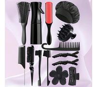 14/6/2/1 Set d'outils de coiffage pour cheveux bouclés naturels, comprend un flacon pulvérisateur, un bonnet de nuit, un peigne à boucles, un peigne démêlant, une pince crocodile, 1 set de soins pour 