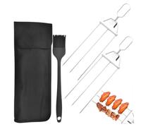 14.7" Stainless Steel BBQ Skewers for Grilling - 3-Way Flat Design with Push-Off Slider, for Meat, Vegetables & Chicken, Storage Bag Included (2PCS)