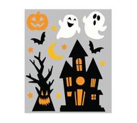 14 AUTOCOLLANTS GEL VITRE MAISON HANTÉE FANTÔME Noir / Orange, Cuivre, Mandarine - DECORATION DE FETE HALLOWEEN