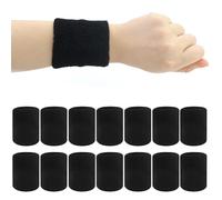 14 bandeaux de transpiration élastiques noirs,Protege Poignet Eponge,Bracelet Protège Poignet Musculation pour hommes,femmes,tennis,basketball,enfants,football,course à pied