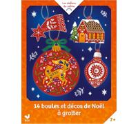Deux Coqs d'Or – Pochette 14 boules et décos de Noël à gratter – 14 décos, stylet bois, fil doré