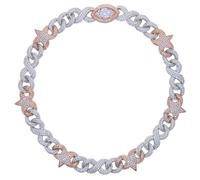 14 carats d'or sur 925 Chaîne cubaine en argent pour hommes avec pendentif Moisanite aux yeux étoilés - luxe à double tons hip-hop. Le cadeau ultime pour l'homme qui se démarque dans chaque