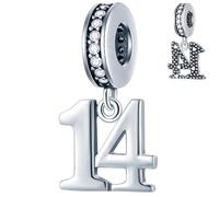 14 charms d'anniversaire pour bracelet ouvert pandora, perles pendentif 14th birthday en argent sterling 925 avec pierre, cadeaux d'anniversaire chiffre 14 ans pour frere/sœur/petits enfants