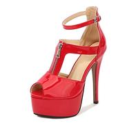 14 CM/5.51IN Sexy Super Haut Talon Danseur Travestissement Grande Taille Chaussures À Talons Hauts Discothèque Pôle Danse Dame Sandales,Rouge,43 EU