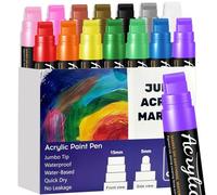 14 Couleurs Jumbo Acrylic Markers, Marqueur Acrylique à pointe large de 15mm, 3 en 1 Acrylic Paint Markers pour Pierres Bois Toile Verre Tasses, Feutre Acrylique Adapté à la Plupart des Surfaces