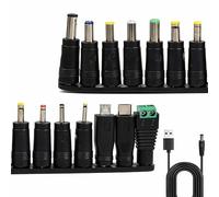 14 en 1 Cordon d'alimentation USB vers CC, Câble Adaptateur Prise USB à CC 5V 2A avec 14 Connecteurs Multiples INCL. LED, Micro USB pour Routeurs, Rasoirs, TV Box, Bandes LED, Philips Hue Hub (1M)