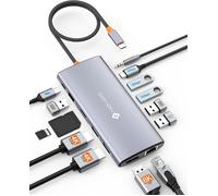 14-en-1 Docking Station Double Moniteur, Hub USB C vers Dual HDMI, Displayport, Ethernet RJ45, 100W PD,USB 3.0/2.0, SD/TF et Audio