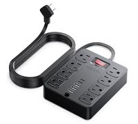 14 en 1, protection contre les surtensions, fiche plate, 8 prises CA larges, 4 ports USB, 1250 W/10 A, rallonge de 5 pieds avec plusieurs prises, rallonge d'ordinateur pour