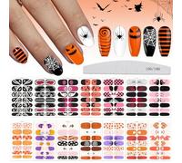 14 feuilles d'autocollants de vernis à ongles d'Halloween, EBANKU Bande adhésive pour les ongles Mignon Décalcomanies fantômes avec 1 lime à ongles pour les femmes et les filles Décoration