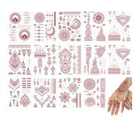 14 Feuilles de Tatouages de Fleur de Mandala,Autocollant de Tatouage Ephemeres Mandala,Tatouage Temporaire Rouge Marron
