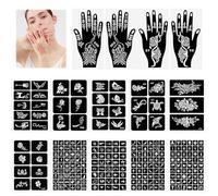 14 Feuilles Pochoirs de Tatouage au Henné, 281 Motifs Modèle Dautocollant de Tatouage, Réutilisables Henna Tattoo Schablonen, Pochoir Henné Main Ephemere pour Mains, Cou, Visage, Dos (6 Tailles)