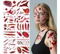 14 Feuilles Tatouage Halloween Pour Visage Fausse Cicatrice,Maquillage Halloween Pour Visage Accessoire Deguisement Vampire Femme,Faux Tatouage Ephemere Pochoir Pour Maquillage Vampire Zombie