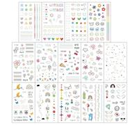 14 feuilles Tatouages Temporaires Phosphorescents, Mini-Tatouages Phosphorescents À Motifs De Dessins Animés, Tatouages Pour Les Doigts Lors De Concerts