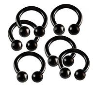 14 g 14 g (1.6 mm), 5/40,6 cm pouces (8 mm) de long - Couleur Noir anodisé acier chirurgical sourcil lèvre oreille tragus fer à cheval Anneaux Boucles d'oreilles circulaire Barbell Besi - percées Body Piercing Jewellery- Lot de 6