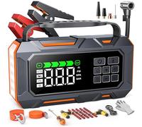 14-in-1 7000A Booster Batterie Voiture avec Gonfleur 160PSI, 26800mAh Démarreur avec Kit d'urgence Voiture, Booster Moto avec 5 LED, Kit Réparation Pneus, Marteau Sécurité (Tous Gaz/12L Diesel)