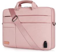 14 Inch Large Laptop Bag Case with External USB Charger Port Shoulder Bag for Ultrabook/Netbook/HP 14/Lenovo Yoga 520/ASUS/Acer, Pink