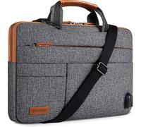 14 Inch Waterproof Protective Laptop Case with External USB Charger Port Shoulder Bag for Ultrabook/Netbook/HP 14/Lenovo Yoga 520/ASUS/Acer, Dark Grey Gris
