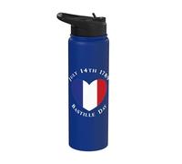 14 juillet 1789 Drapeau français en forme de cœur Stainless Steel Insulated Water Bottle