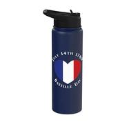 14 juillet 1789 Drapeau français en forme de cœur Stainless Steel Insulated Water Bottle