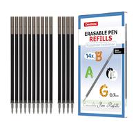14 Mines de rechange effaçables Noir - Compatibles avec Legami - Pointe : 0,7mm, Hauteur : 13cm - Mines rechargeables effaçables à encre gel thermosensible - Idéal pour fournitures de bureau/école