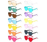 14 Paires de Lunettes Soleil Sans Monture en Forme Coeur Sans Cadre Verres Clairs Couleur Bonbon Lentilles Teintées Cadeaux de Fête de Bachelorette Paquet de Boîte d'Avion