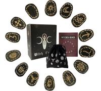 14 PCS Ensemble de pierres Runes nordicc Collection de Runes des Sorcières Pierres Symboliques Gravées en Bois Méditation et Divination Cristaux de Guérison avec Sac de Rangement Kit Complet de Lectur