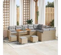 14 Pcs Outdoor Patio Furniture Set, Modular Garden Sofa Sectional with Table and Ottoman, Beige and Light Grey Cushions, All-Weather Wicker Rattan for Terrace, Poolside, Lounge and Relaxation