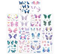 14 pcs Tatouages Papillon Scintillants d'Paillette,Tatouages Temporaires de Papillon,Couleurs vives, longue durée d'utilisation,pour Corps, Enfants, Filles, Femmes, Fêtes, Cadeaux
