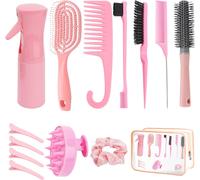 14 Piece Hair Brush Set Including Transparent Makeup Bag,Spray Bottle,Hair Brush,Scalp Brush and Hair Pins