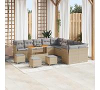 14-Piece Modular Outdoor Patio Sofa Set, Beige and Light Grey Rattan Sectional Furniture with Adjustable Coffee Table, Waterproof Storage Bag, for Garden, Terrace, Poolside, Durable UV Resistant